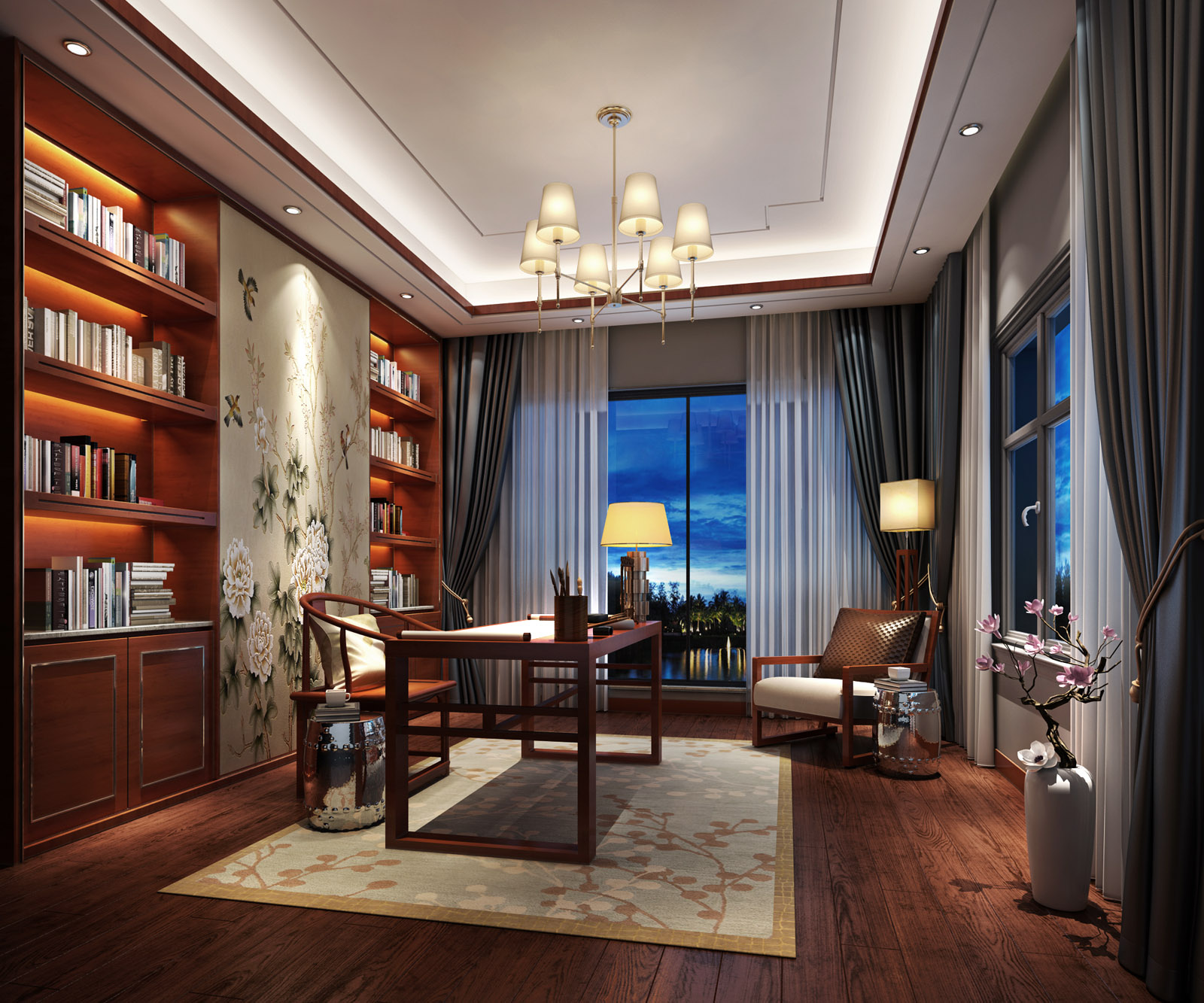 中式风格书房效果图