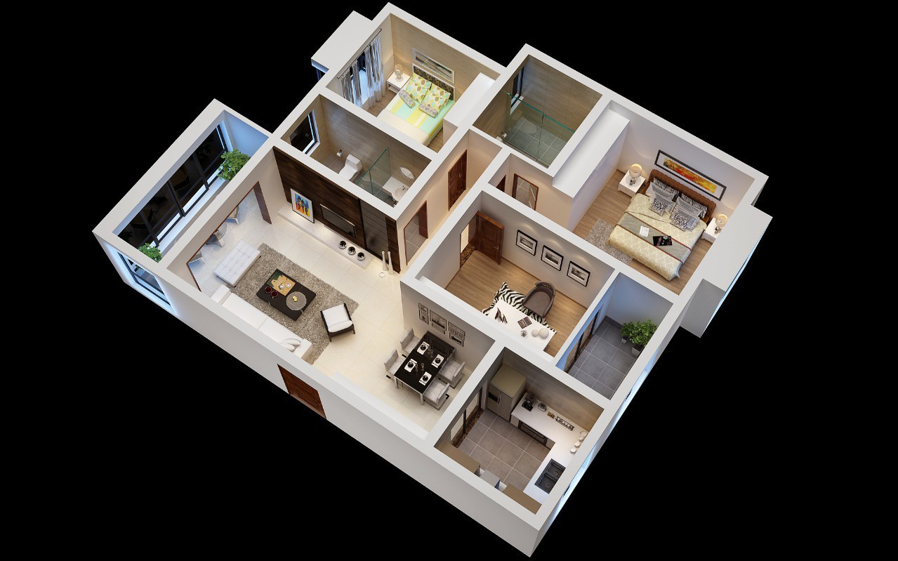 120平米三居室户型图片 – 设计本装修效果图